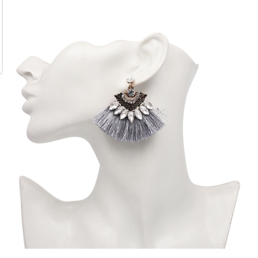 Crystals & Tassels Gorgeous Drop Fringe Earrings - Picture 2 of 5